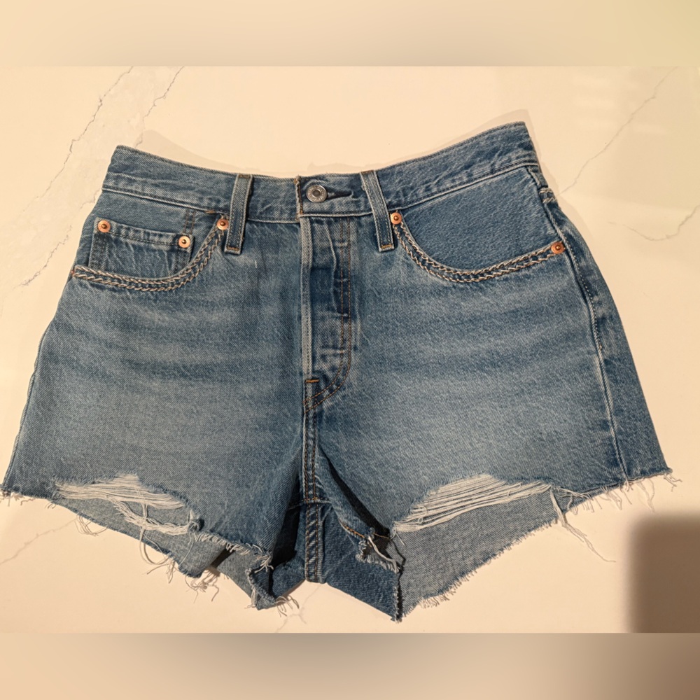 Levi's Classic 501 Blue Frayed Jean Shorts